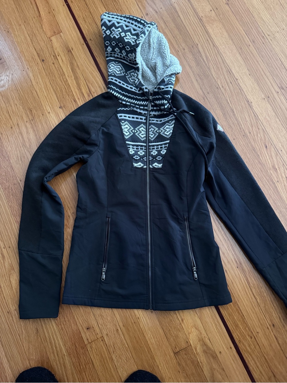 Spyder Black Hooded Zip Jacket with Patterned Lining